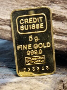 VINTAGE CREDIT SUISSE 5g GOLD BAR 999.9 FINE GOLD/DISCONTINUED BULLION INVESTMEN
